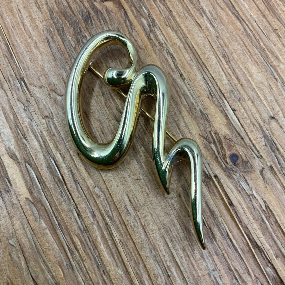 Scribble Squiggle Abstract Vintage Gold Tone Brooch